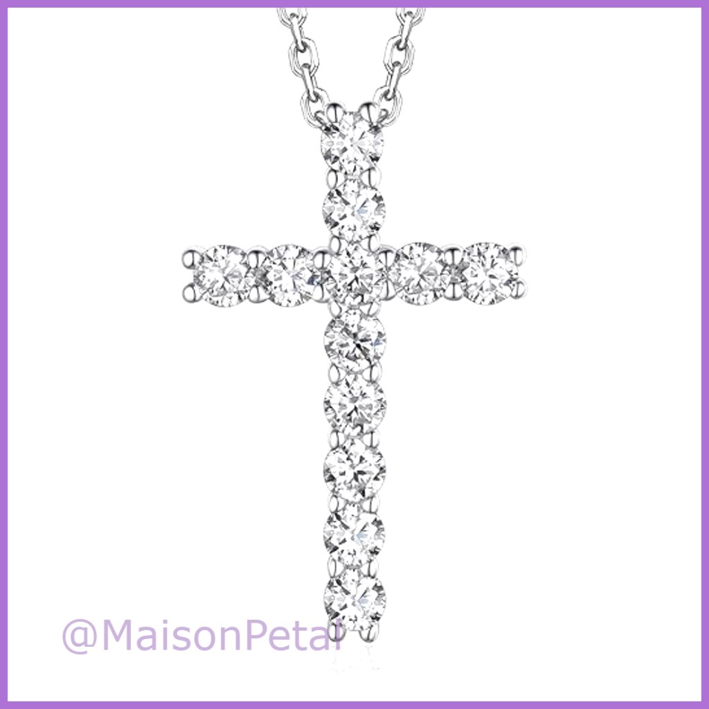 Sterling Silver Moissanite Cross Pendant Necklace For Women